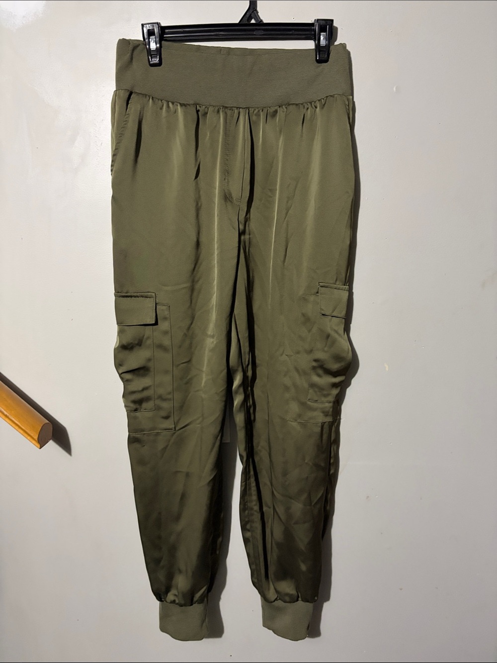 Women's Olive Cargo Jogger Pants with Ribbed Waistband